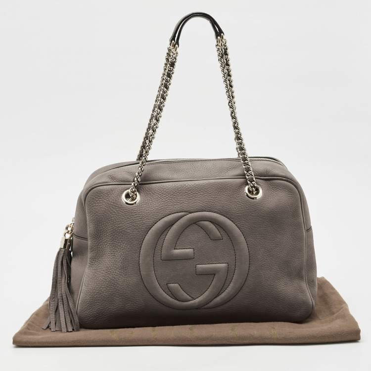 Pre Owned Gucci Grey Leather Large Soho Chain Bag