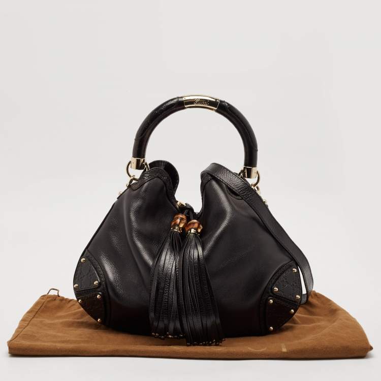 Pre Owned Gucci Black Guccissima Leather Babouska Indy Hobo