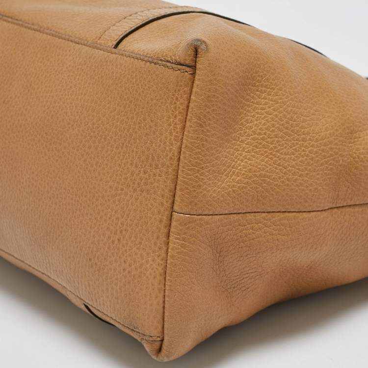 Pre Owned Gucci Choco Tan Leather Interlocking G Charm Satchel