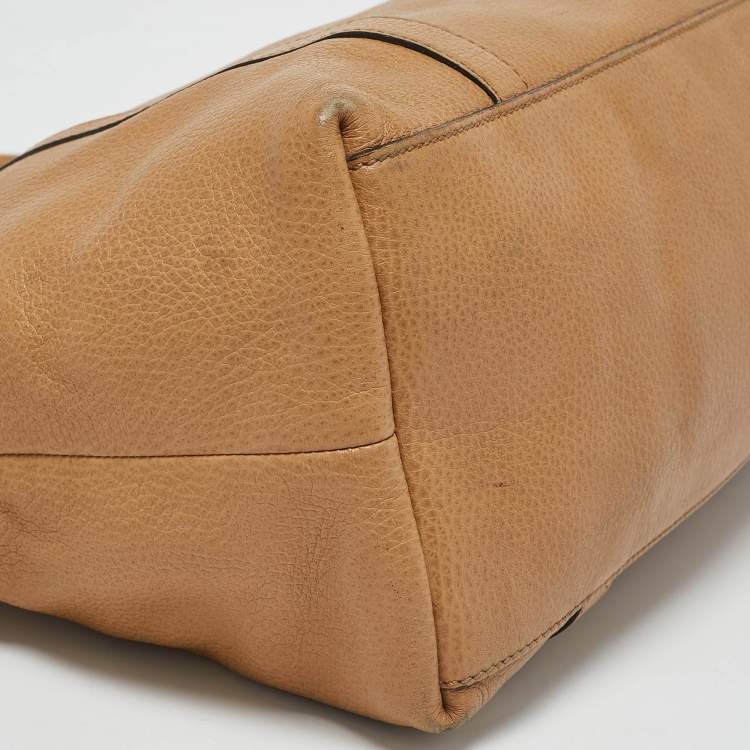 Pre Owned Gucci Choco Tan Leather Interlocking G Charm Satchel