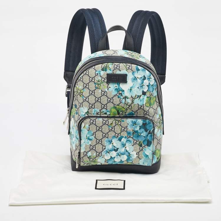 Pre Owned Gucci Beige/Blue GG Supreme Canvas and Leather Blooms Backpack
