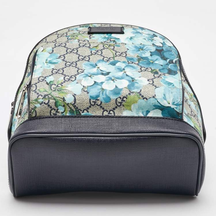 Pre Owned Gucci Beige/Blue GG Supreme Canvas and Leather Blooms Backpack