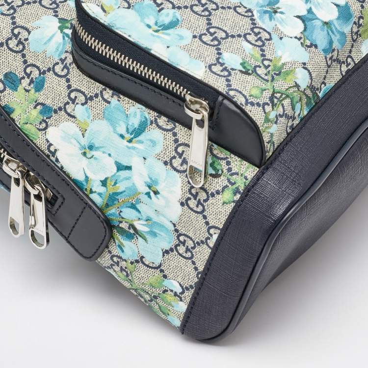 Pre Owned Gucci Beige/Blue GG Supreme Canvas and Leather Blooms Backpack