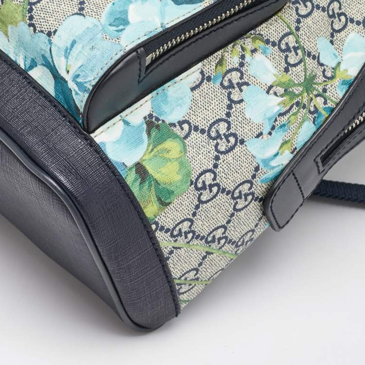 Pre Owned Gucci Beige/Blue GG Supreme Canvas and Leather Blooms Backpack