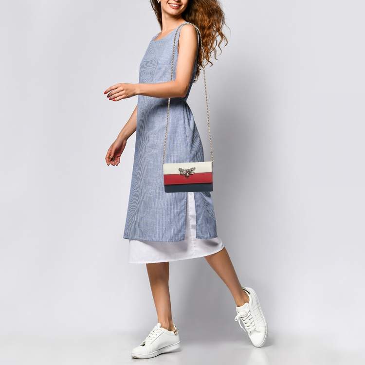 Pre Owned Gucci Tri Color Leather Queen Margaret Wallet on Chain