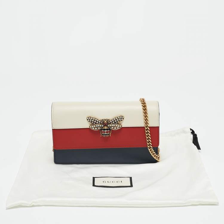 Pre Owned Gucci Tri Color Leather Queen Margaret Wallet on Chain