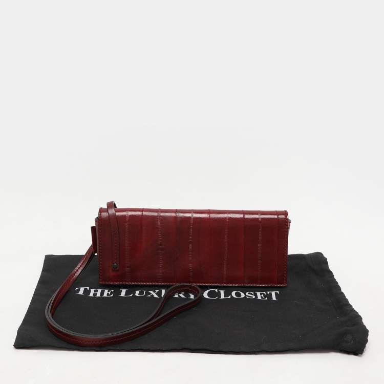 Pre Owned Gucci Burgundy Eel Leather Wristlet Clutch