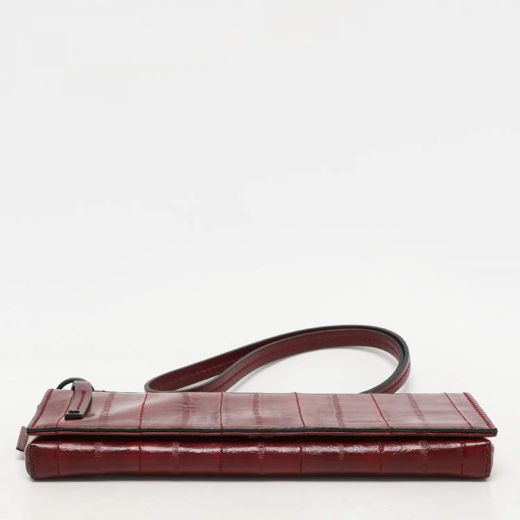 Pre Owned Gucci Burgundy Eel Leather Wristlet Clutch