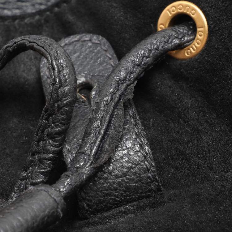 Pre Owned Gucci Black Suede and Leather Mini Bamboo Handle Backpack Bag