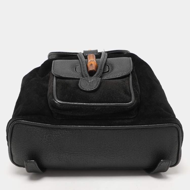 Pre Owned Gucci Black Suede and Leather Mini Bamboo Handle Backpack Bag