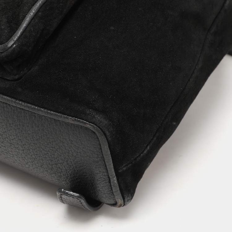Pre Owned Gucci Black Suede and Leather Mini Bamboo Handle Backpack Bag