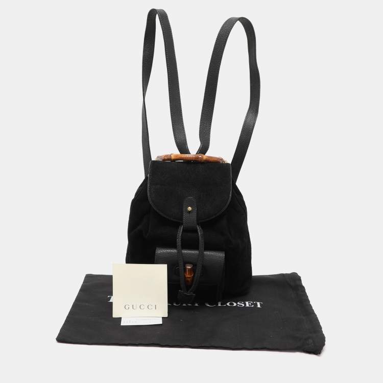 Pre Owned Gucci Black Suede and Leather Mini Bamboo Handle Backpack Bag