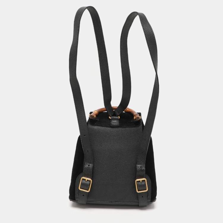 Pre Owned Gucci Black Suede and Leather Mini Bamboo Handle Backpack Bag