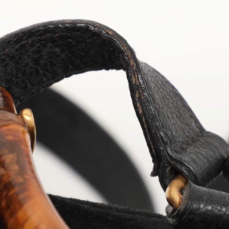 Pre Owned Gucci Black Suede and Leather Mini Bamboo Handle Backpack Bag
