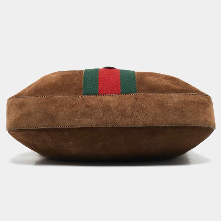 Pre Owned Gucci Brown Suede Vintage Web Soft Jackie Hobo