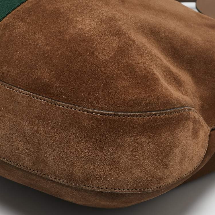 Pre Owned Gucci Brown Suede Vintage Web Soft Jackie Hobo