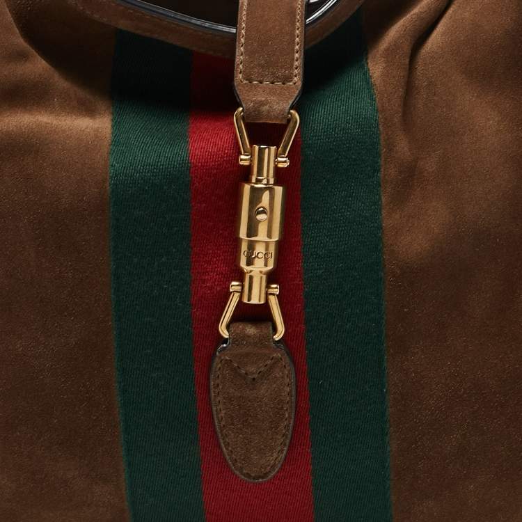 Pre Owned Gucci Brown Suede Vintage Web Soft Jackie Hobo