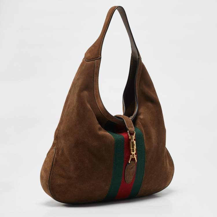 Pre Owned Gucci Brown Suede Vintage Web Soft Jackie Hobo