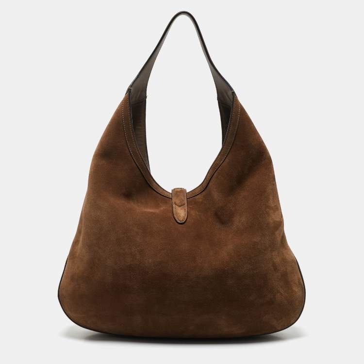 Pre Owned Gucci Brown Suede Vintage Web Soft Jackie Hobo