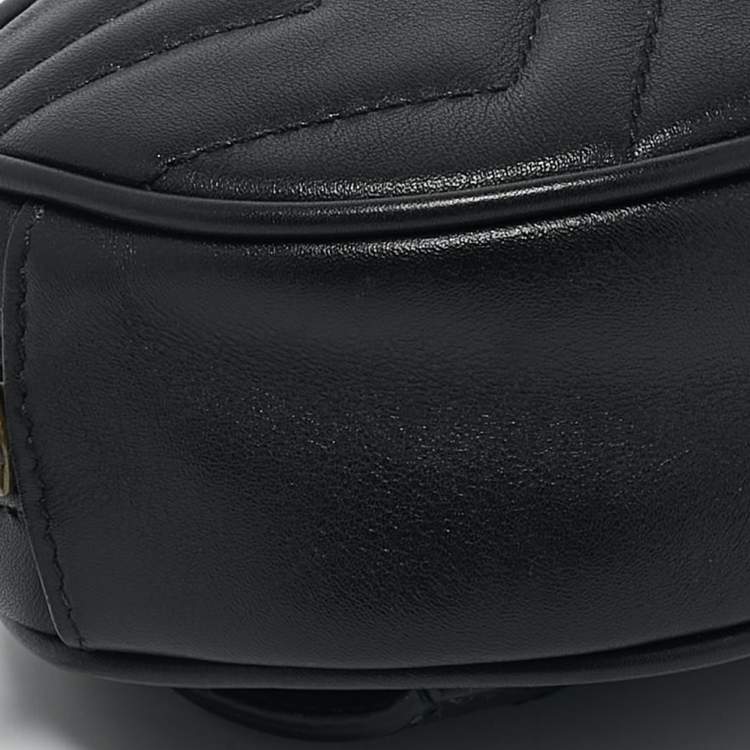 Pre Owned Gucci Black Matelassé Leather Mini GG Marmont Belt Bag