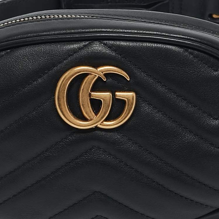 Pre Owned Gucci Black Matelassé Leather Mini GG Marmont Belt Bag
