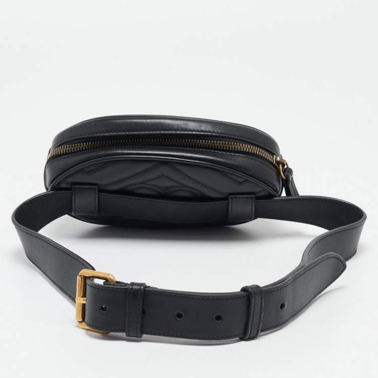 Pre Owned Gucci Black Matelassé Leather Mini GG Marmont Belt Bag