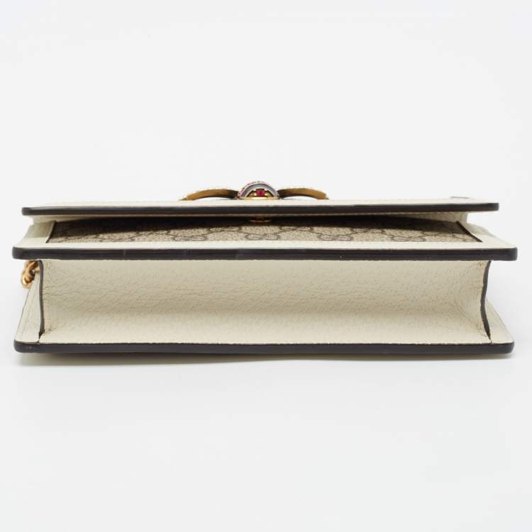 Pre Owned Gucci White/Beige GG Supreme Canvas Web Queen Margaret Wallet On Chain