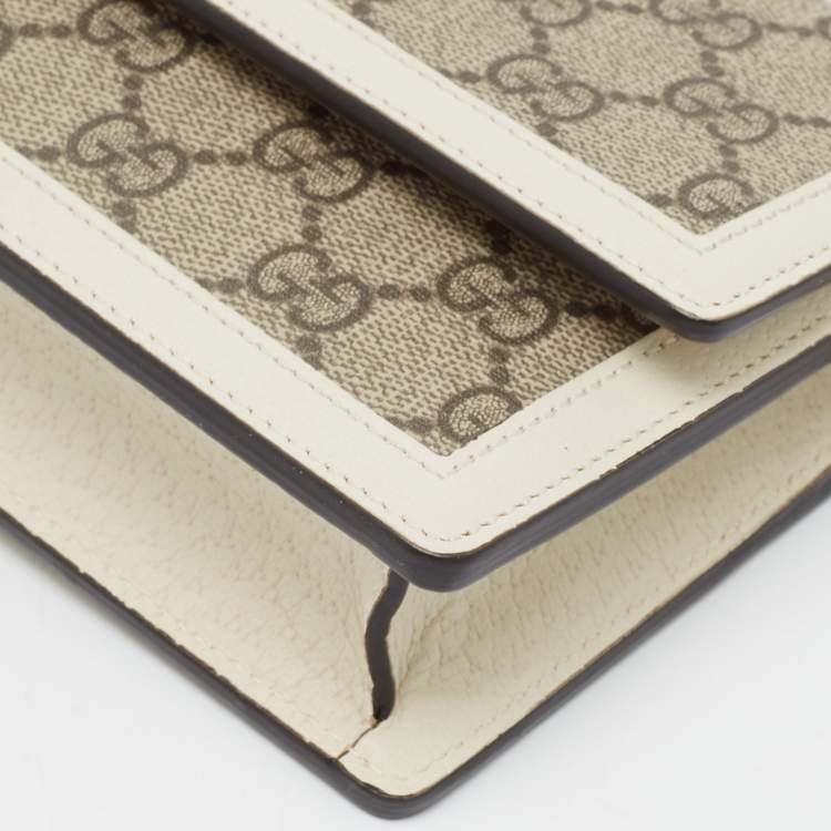 Pre Owned Gucci White/Beige GG Supreme Canvas Web Queen Margaret Wallet On Chain