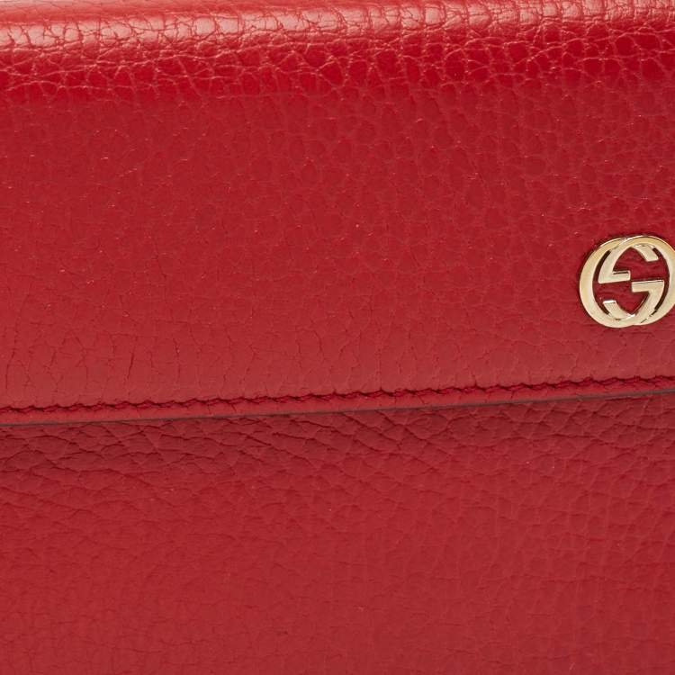Pre Owned Gucci Red Leather Interlocking G Flap Continental Wallet