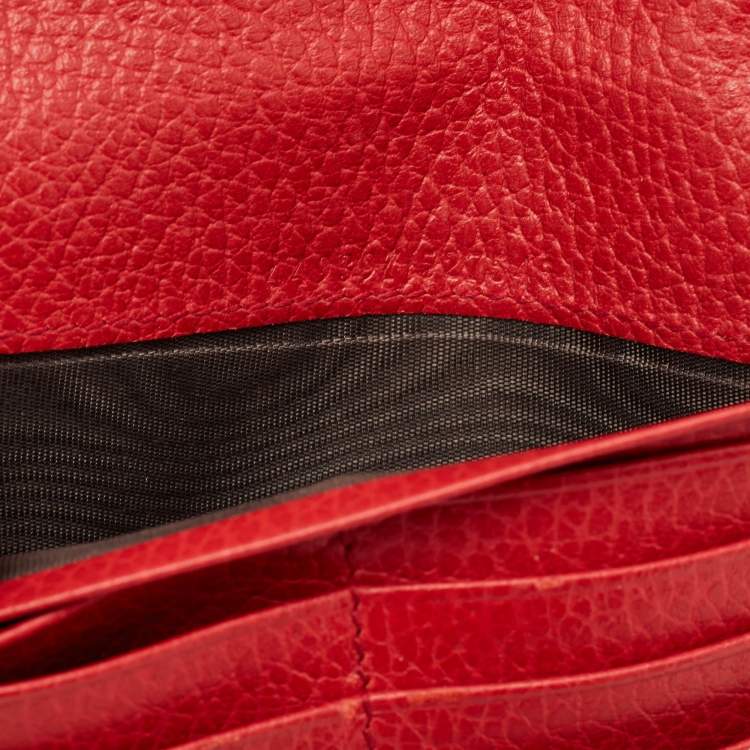 Pre Owned Gucci Red Leather Interlocking G Flap Continental Wallet