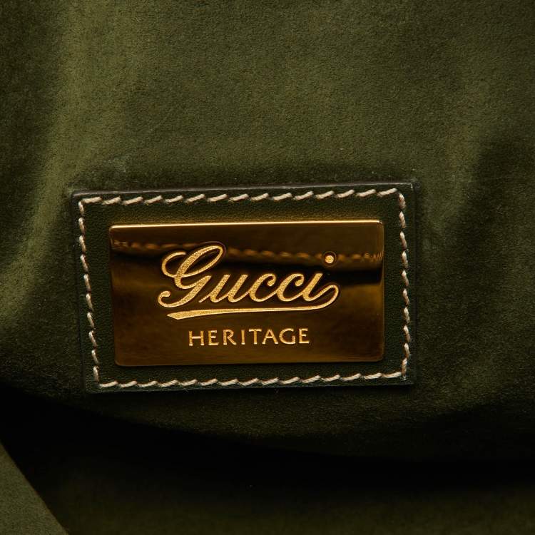 Pre Owned Gucci Green Python Heritage Foldover Bamboo Top Handle Bag