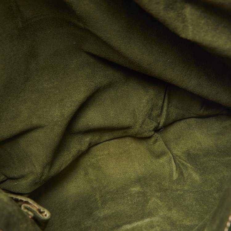 Pre Owned Gucci Green Python Heritage Foldover Bamboo Top Handle Bag