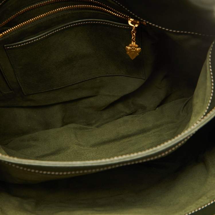 Pre Owned Gucci Green Python Heritage Foldover Bamboo Top Handle Bag