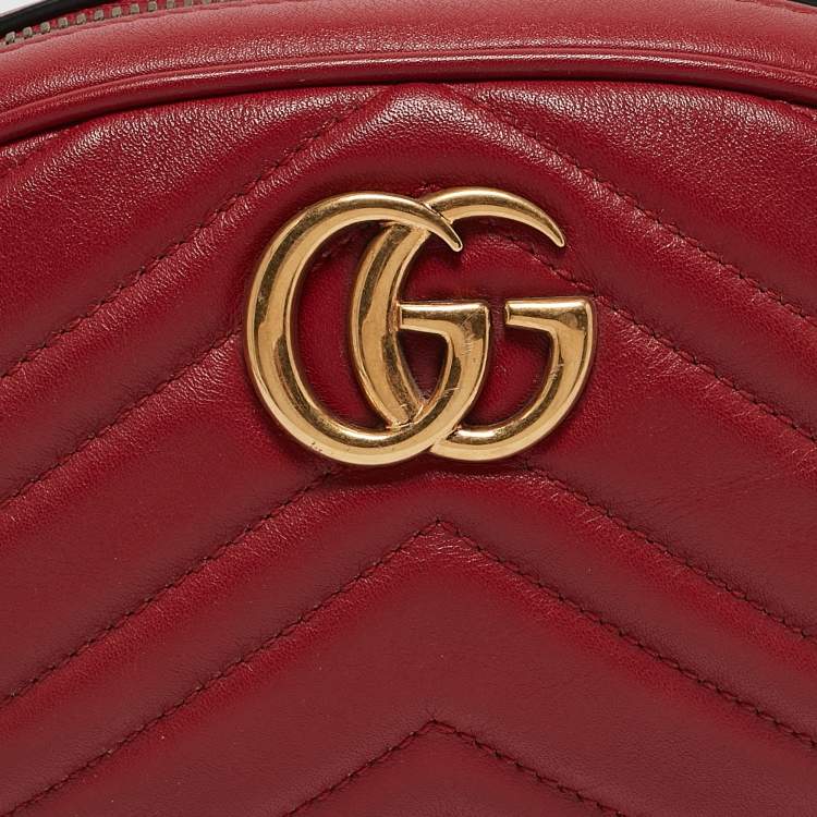 Pre Owned Gucci Red Matelasse Leather GG Marmont Belt Bag