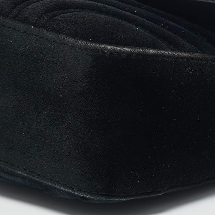 Pre Owned Gucci Black Matelassé Velvet Mini GG Marmont Shoulder Bag