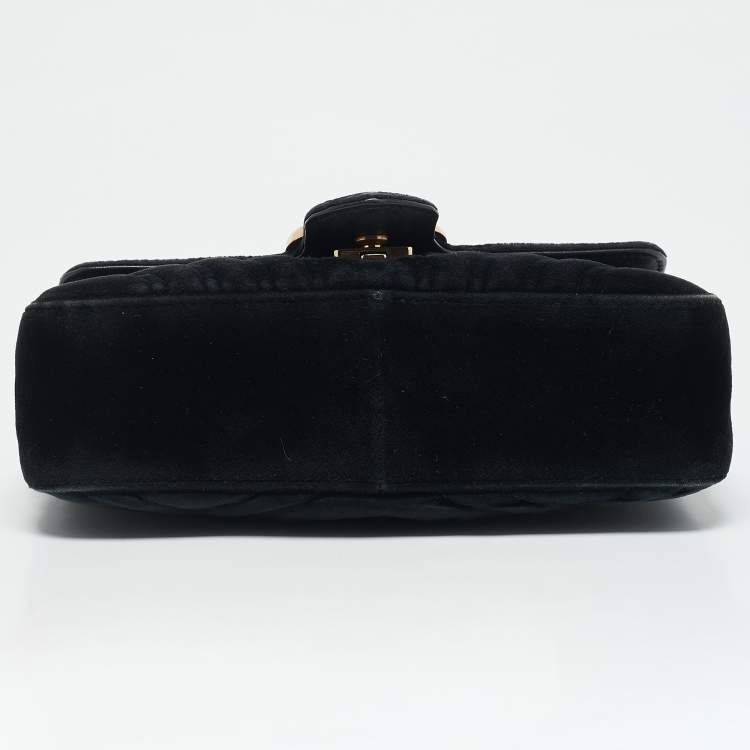Pre Owned Gucci Black Matelassé Velvet Mini GG Marmont Shoulder Bag