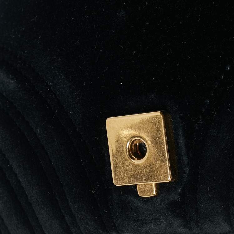 Pre Owned Gucci Black Matelassé Velvet Mini GG Marmont Shoulder Bag