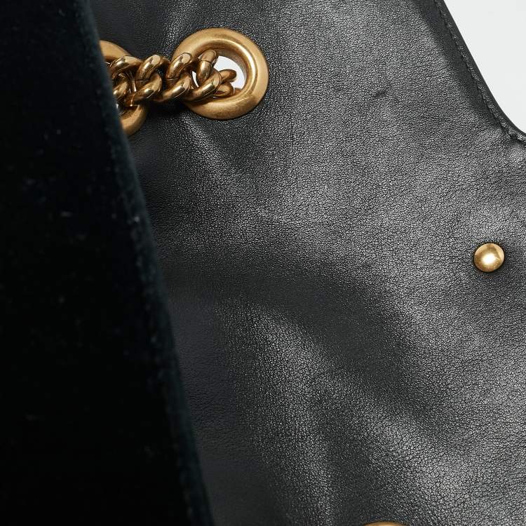 Pre Owned Gucci Black Matelassé Velvet Mini GG Marmont Shoulder Bag