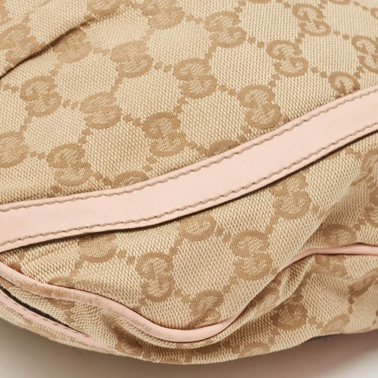 Pre Owned Gucci Light Pink/Beige GG Canvas and Leather Abbey D-Ring Crossbody Bag
