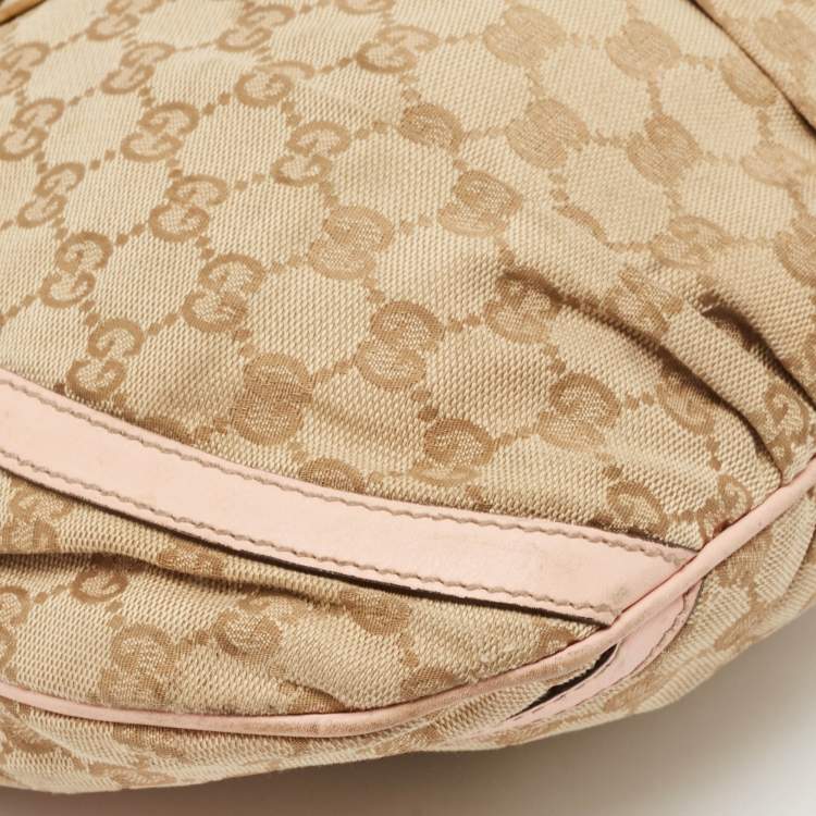 Pre Owned Gucci Light Pink/Beige GG Canvas and Leather Abbey D-Ring Crossbody Bag