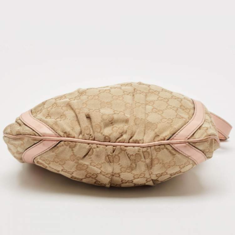 Pre Owned Gucci Light Pink/Beige GG Canvas and Leather Abbey D-Ring Crossbody Bag