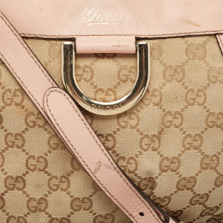 Pre Owned Gucci Light Pink/Beige GG Canvas and Leather Abbey D-Ring Crossbody Bag