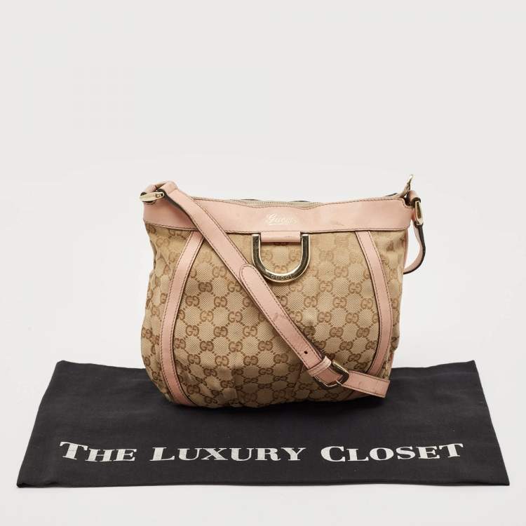 Pre Owned Gucci Light Pink/Beige GG Canvas and Leather Abbey D-Ring Crossbody Bag