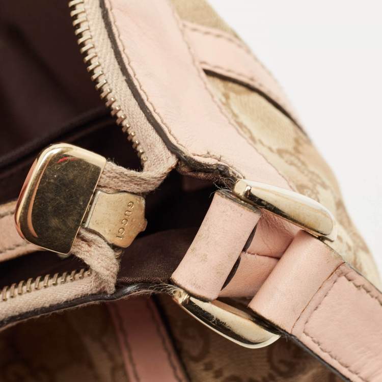 Pre Owned Gucci Light Pink/Beige GG Canvas and Leather Abbey D-Ring Crossbody Bag