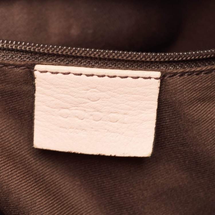 Pre Owned Gucci Light Pink/Beige GG Canvas and Leather Abbey D-Ring Crossbody Bag