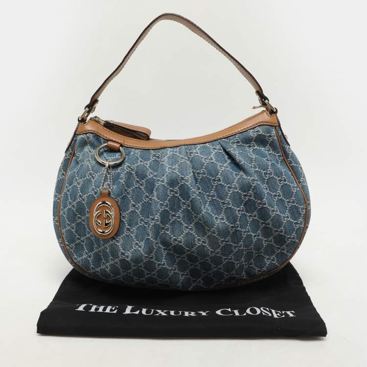 Pre Owned Gucci GG Denim and Leather Medium Sukey Hobo