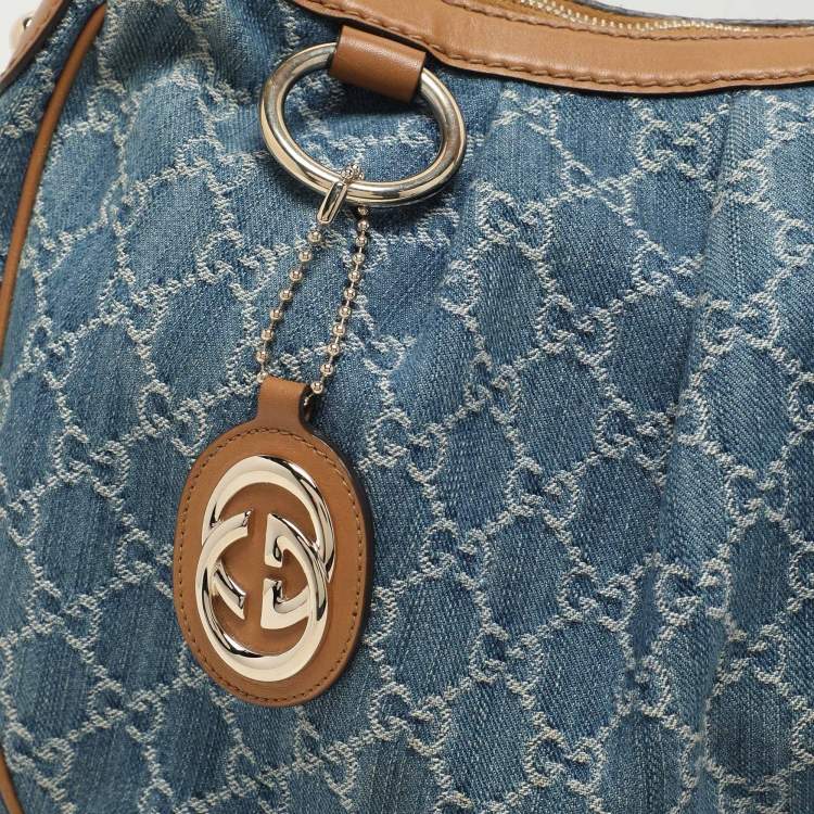 Pre Owned Gucci GG Denim and Leather Medium Sukey Hobo