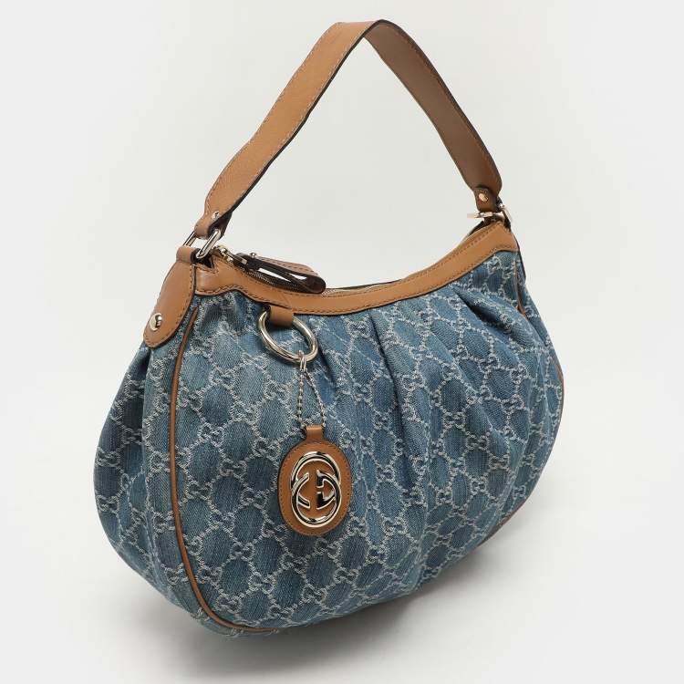 Pre Owned Gucci GG Denim and Leather Medium Sukey Hobo