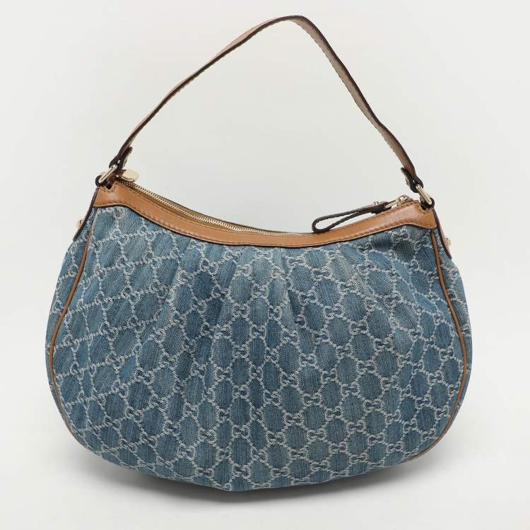 Pre Owned Gucci GG Denim and Leather Medium Sukey Hobo