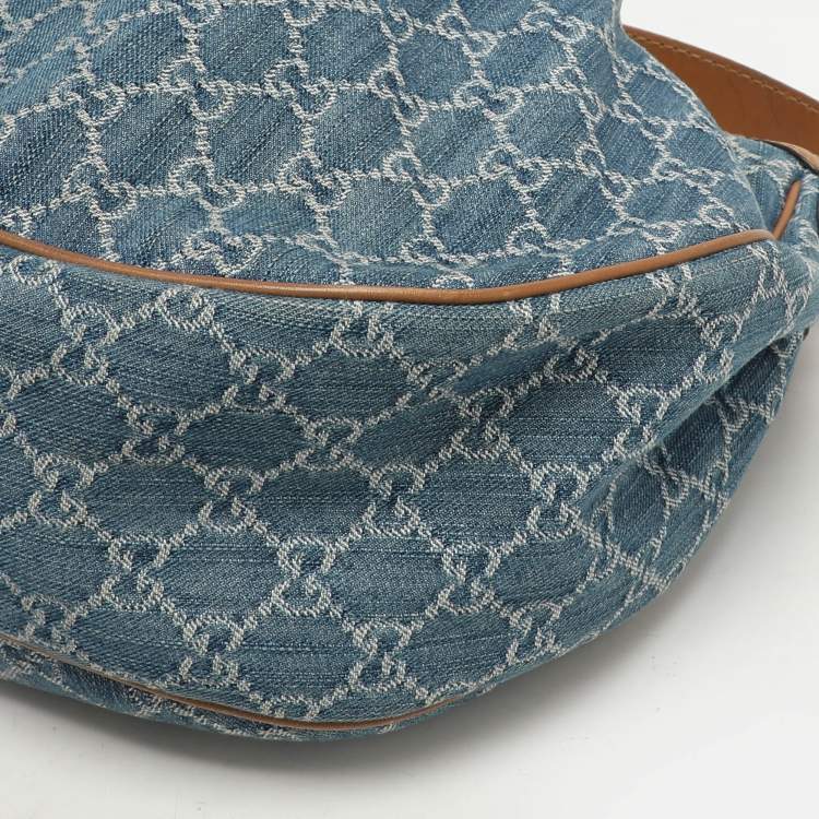 Pre Owned Gucci GG Denim and Leather Medium Sukey Hobo